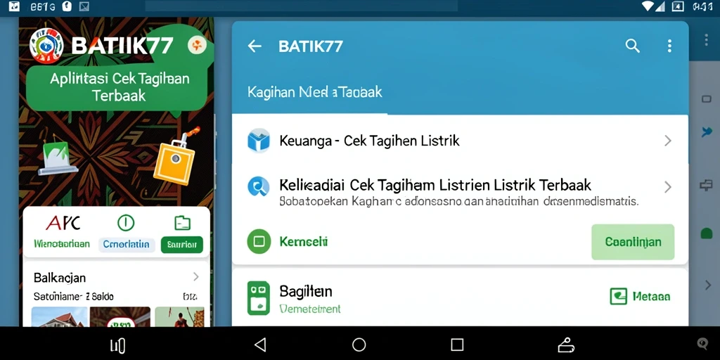 Screenshot interface BATIK77 menunjukkan fitur Cek Tagihan Listrik yang user-friendly.