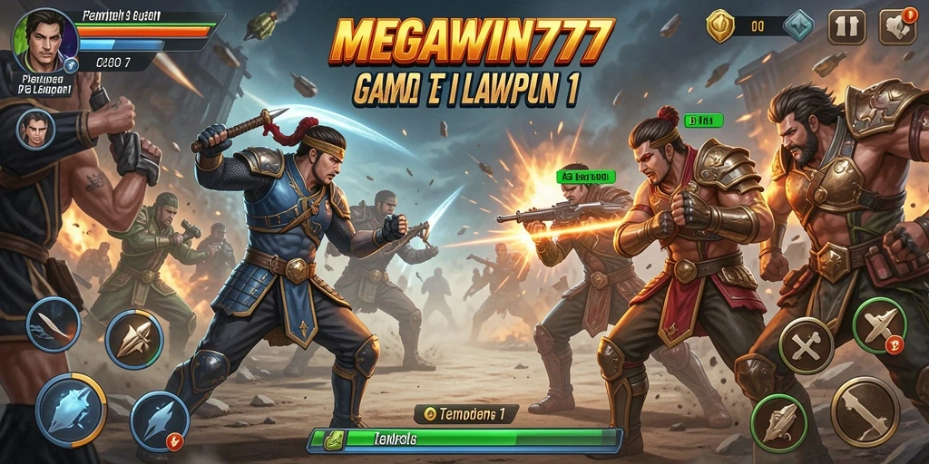 Tampilan antarmuka yang dinamis dari MEGAWIN777 dalam pertempuran 1 lawan 1.