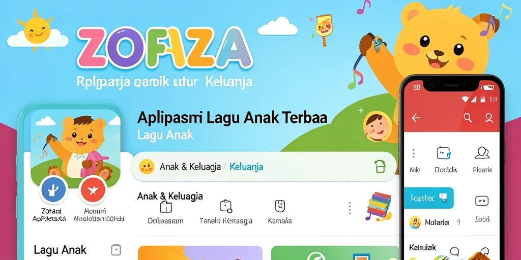Antarmuka ZOFAZA yang ramah anak dengan lagu-lagu ceria.